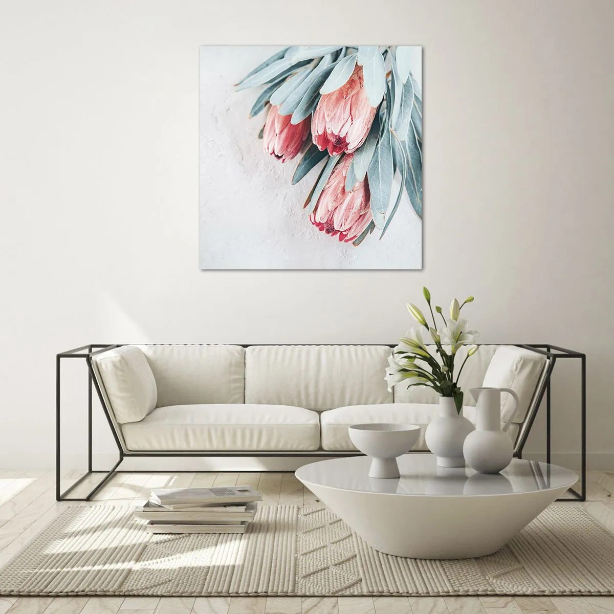 Obraz na skle - Zahanbené svojou vlastnou krásou - 70x70 cm