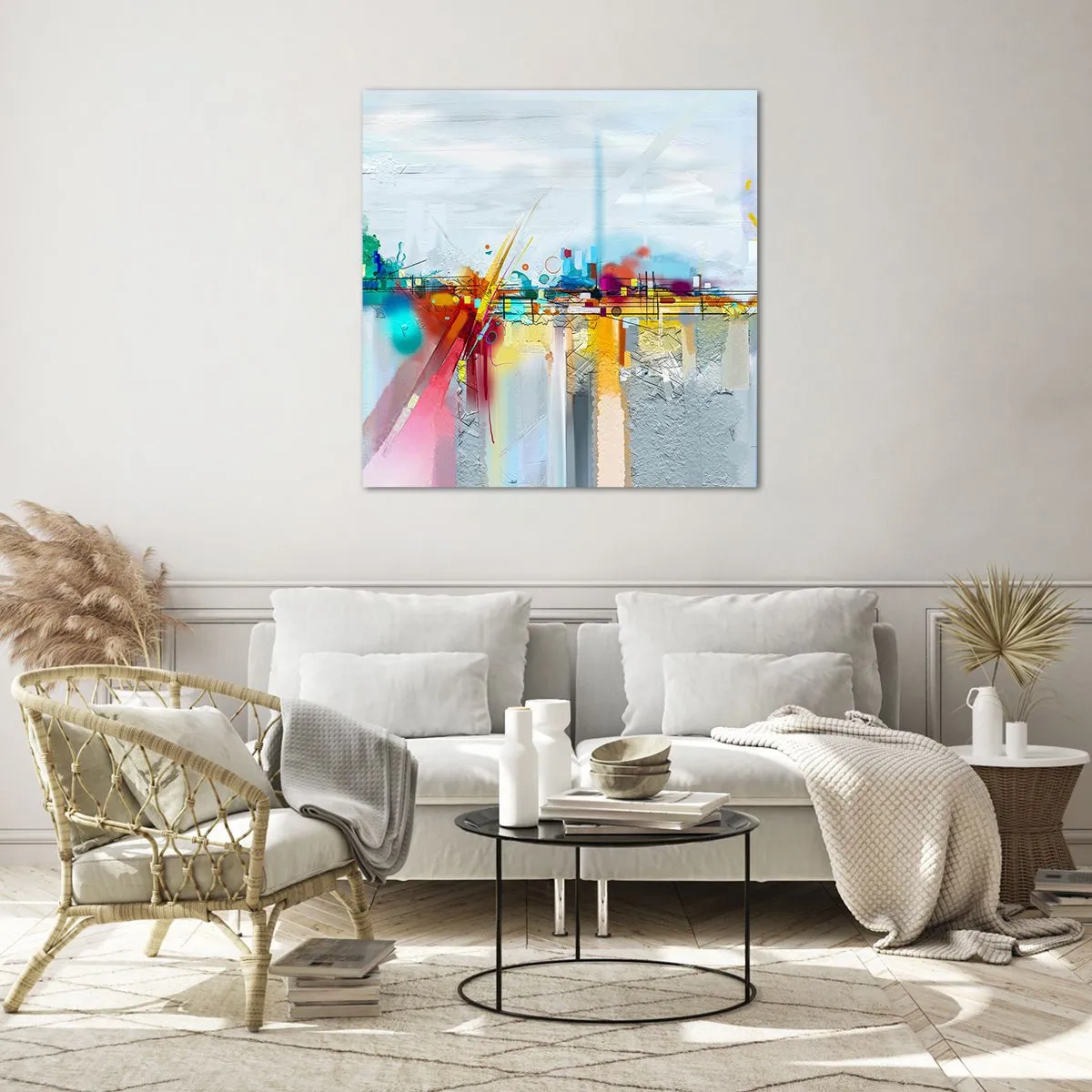 Obraz na skle - Most radosti nad riekou života - 70x70 cm