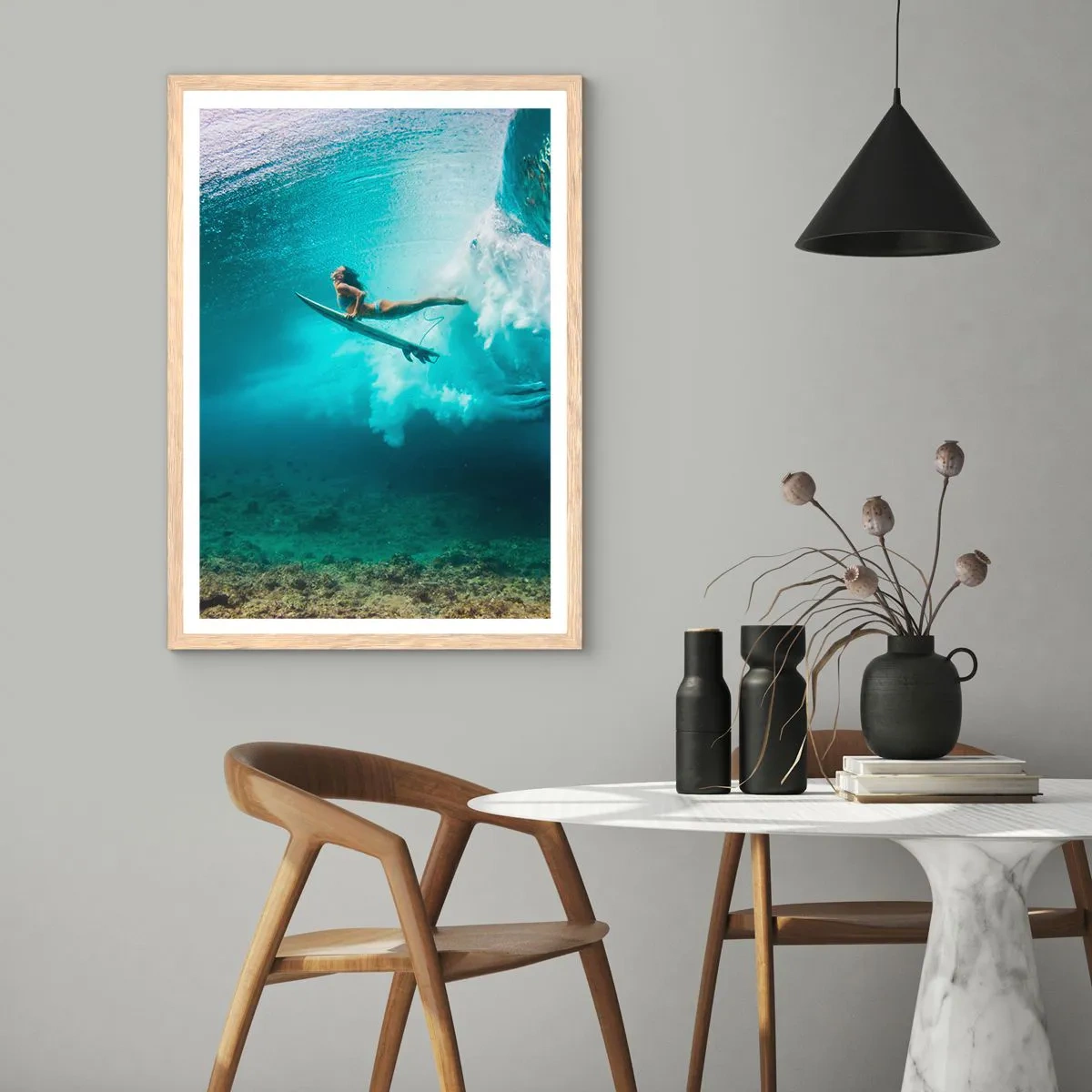 Plagát v ráme zo svetlého duba - Podmorský svet - 50x70 cm