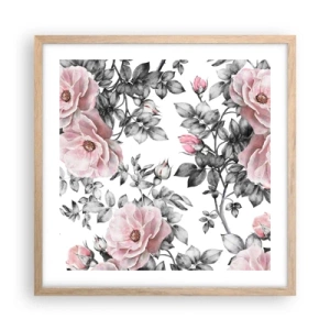 Plagát v ráme zo svetlého duba - Stratiť sa v kvetoch ruží - 50x50 cm