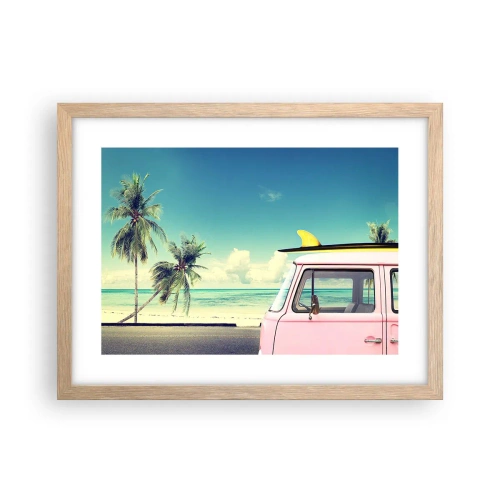 Plagát v ráme zo svetlého duba - Prázdniny, je čas začať - 40x30 cm