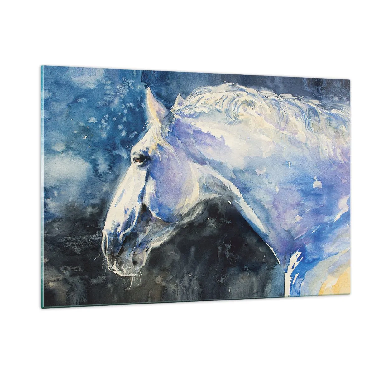 Obraz na skle - Portrét v modrej žiare - 120x80 cm