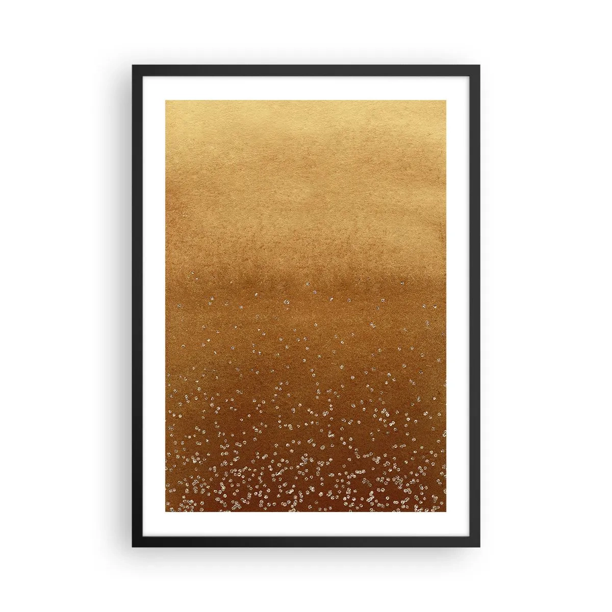 Plagát v čiernom ráme - Zlatý prechod s drobnými trblietavými prvkami - 50x70cm - Zrodenie svetla - Moderná nástenná dekorácia do obývacej izby a spálne ARTTOR