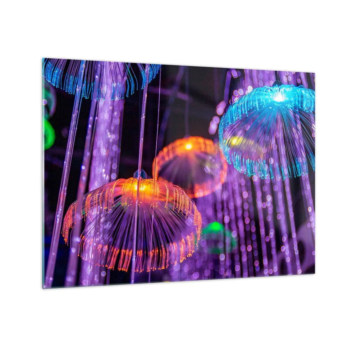 Obraz na skle - Farebné svetelné štruktúry pripomínajúce medúzy - 70x50cm - Svetelná fontána - Moderná nástenná dekorácia do obývacej izby a spálne ARTTOR