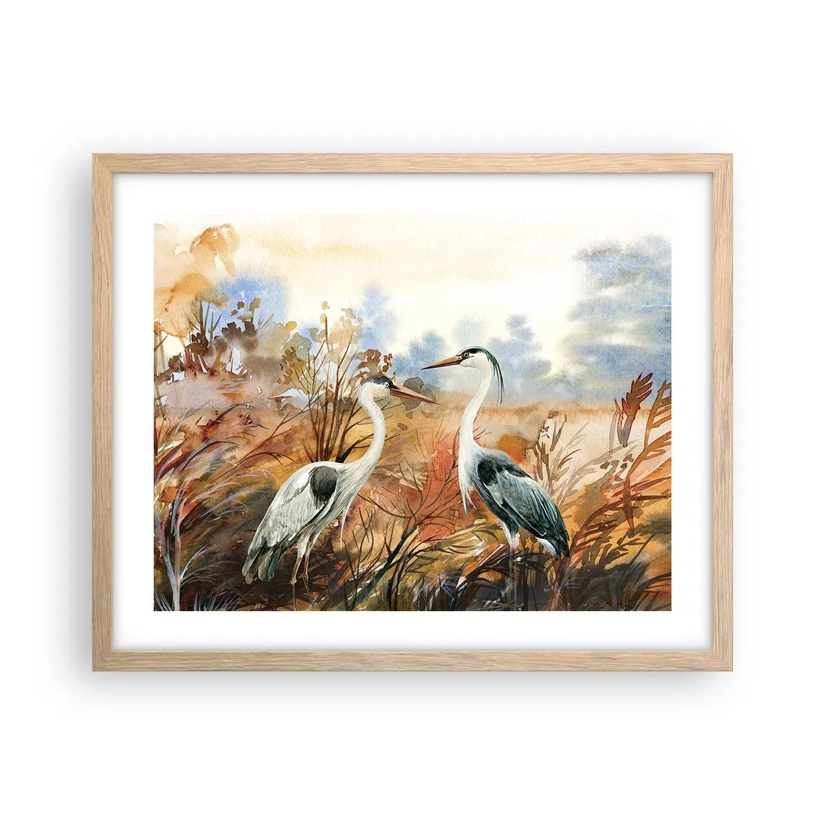 Plagát v ráme zo svetlého duba - Kam na jeseň? - 50x40 cm