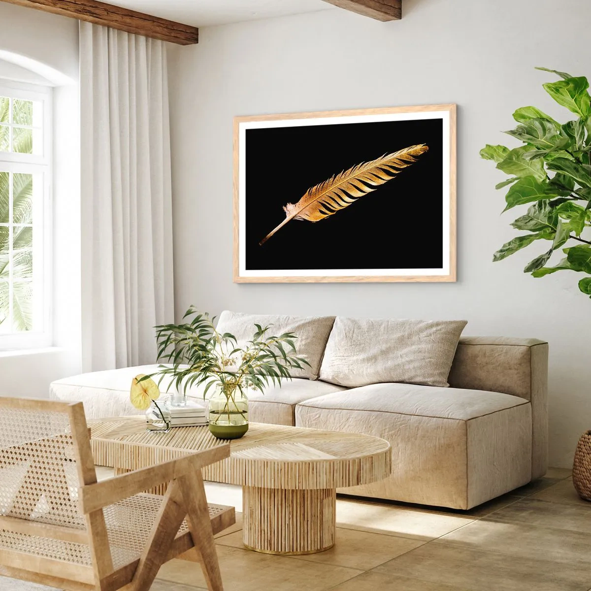 Plagát v ráme zo svetlého duba - Krásne pierko… - 100x70 cm