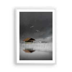 Plagát v bielom ráme - Úkryt pred dažďom - 50x70 cm