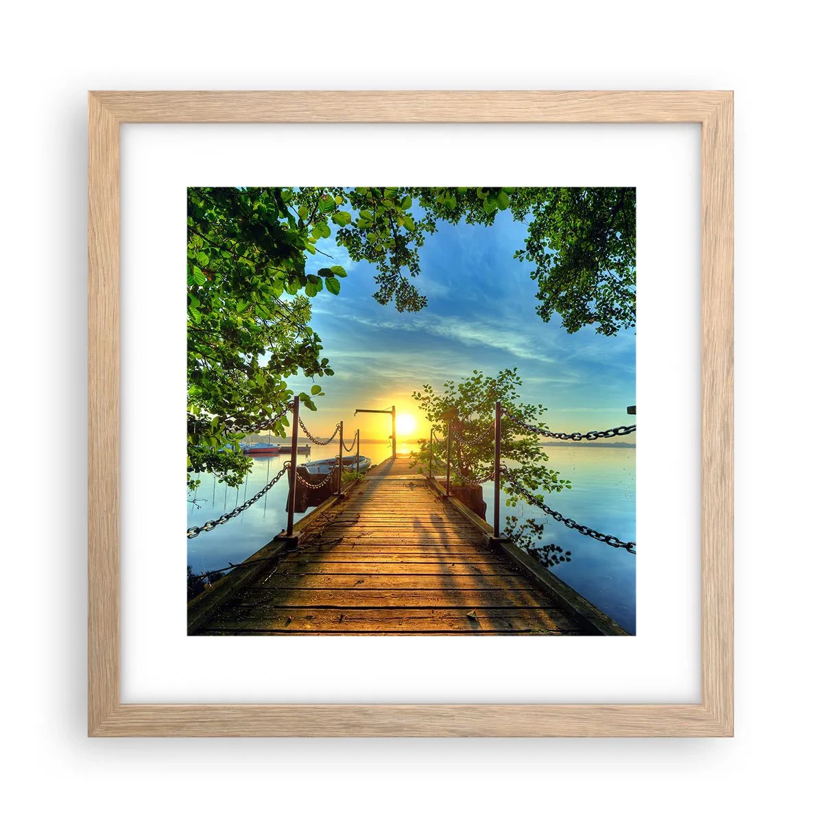 Plagát v ráme zo svetlého duba - Západ pri vode - 30x30 cm