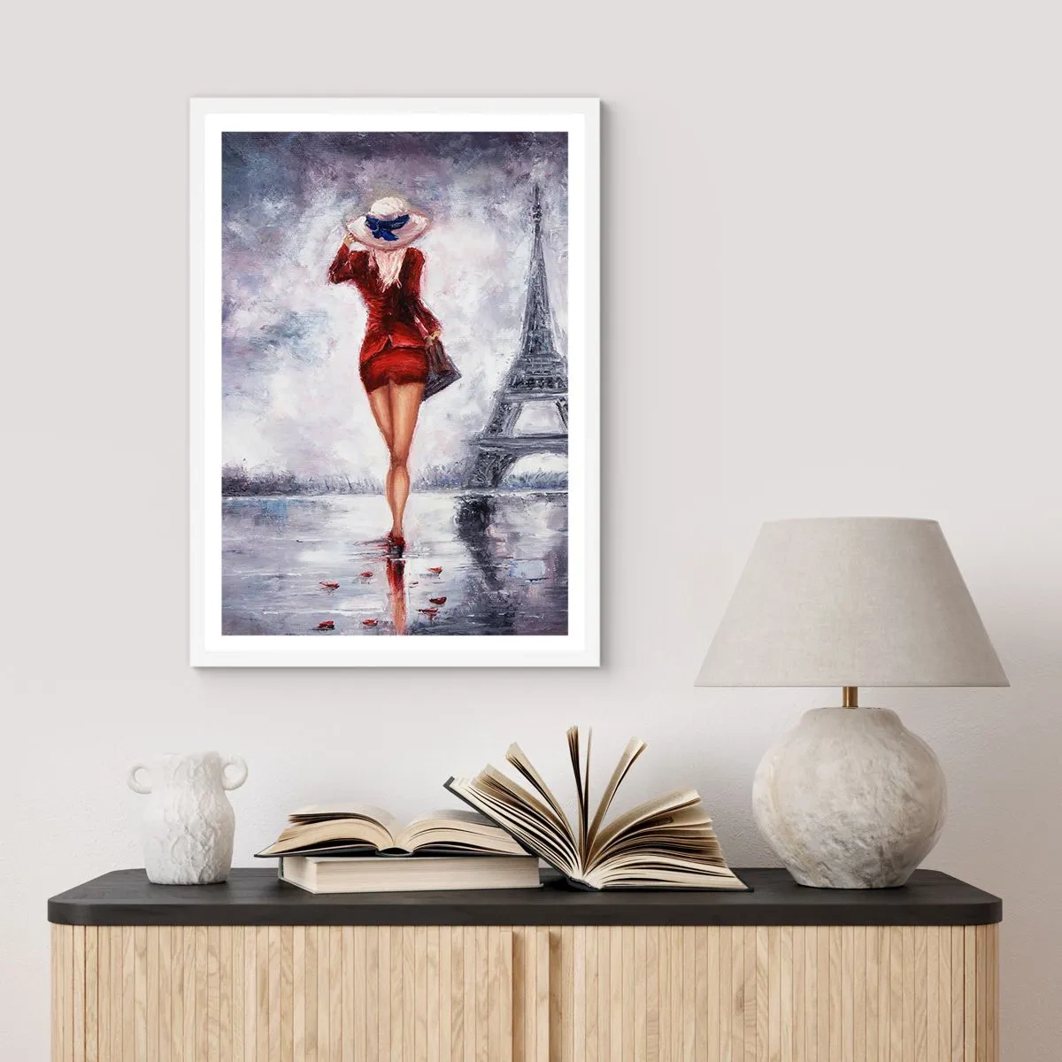 Plagát v bielom ráme - Parížske symboly - 50x70 cm