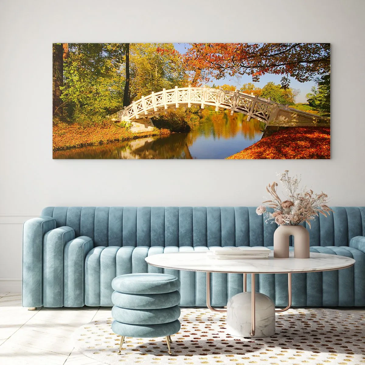 Obraz na skle - Na bielom mostíku vzdychov - 160x50 cm