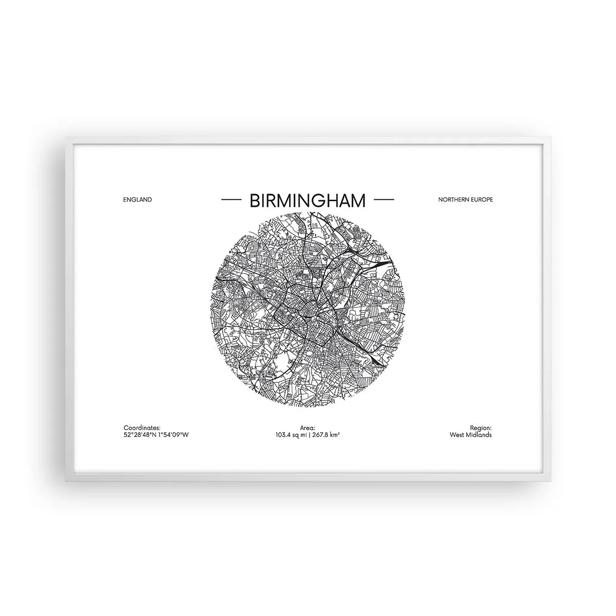Plagát v bielom ráme - Anatómia Birminghamu - 100x70 cm