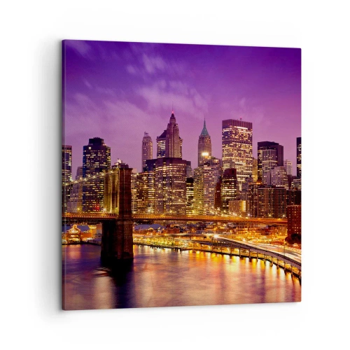 Obraz na plátne - Fialovo-zlatý Manhattan - 50x50 cm