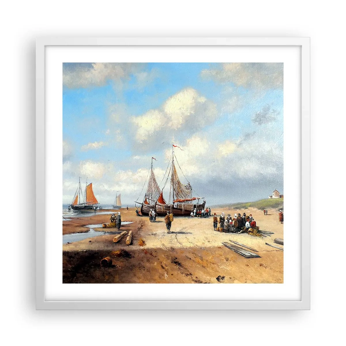 Plagát v bielom ráme - Po úspešnom rybolove - 50x50 cm