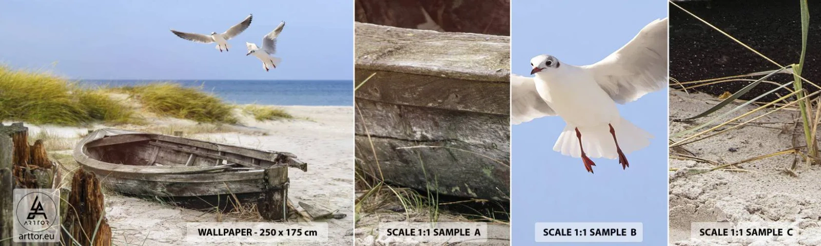 Vzorka samolepiacej fototapety Deluxe Sticker - Vetrom ožiarené - Krajina, Pláž, Duny - 100x30 cm