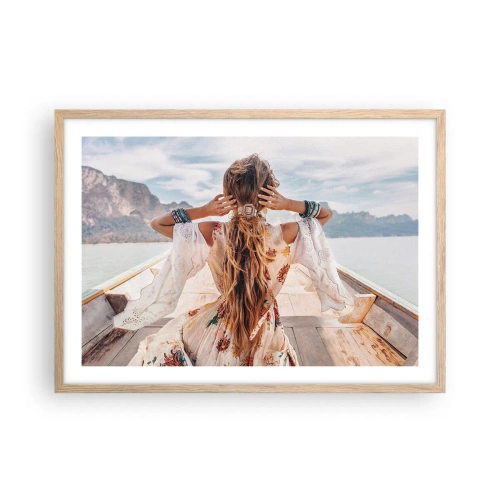 Plagát v ráme zo svetlého duba - Na ceste ku šťastiu - 70x50 cm