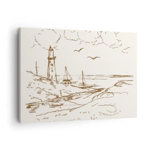 Obraz na plátne - Náčrt majáka s výhľadom na more - 70x50cm - Náčrt letných spomienok - Moderná nástenná dekorácia do obývacej izby a spálne ARTTOR