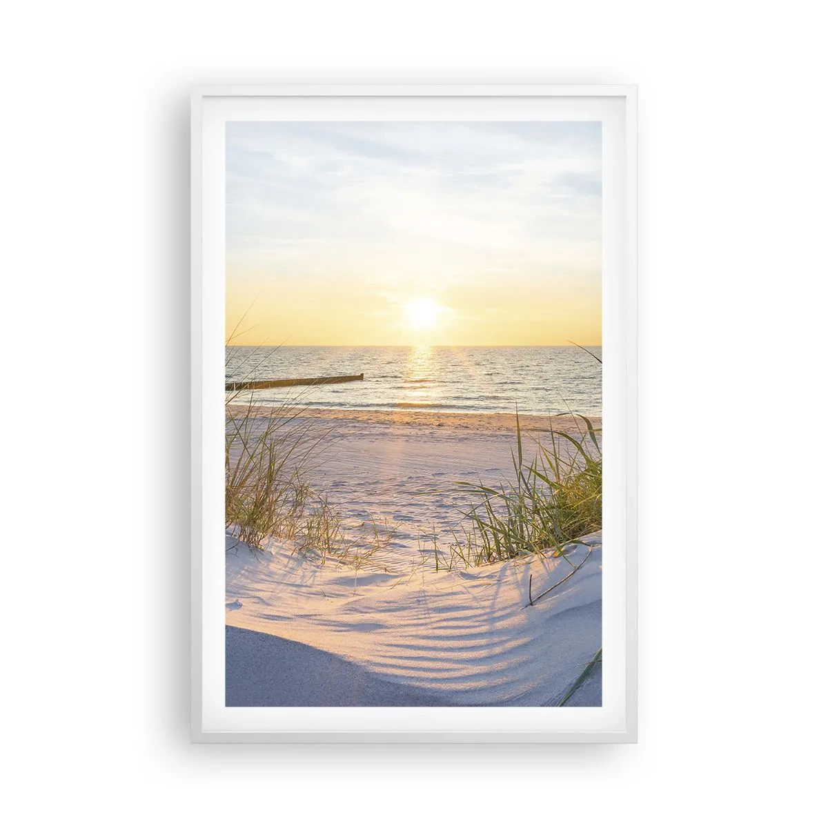 Plagát v bielom ráme - Šumenie mora, spev vtákov, divoká pláž uprostred trávy… - 61x91 cm