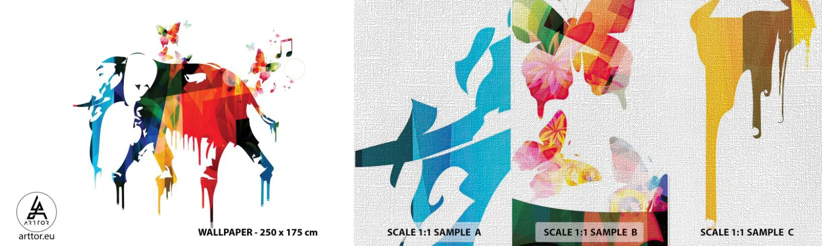 Vzorka fototapety Premium Canvas - Tancovať môže každý - Abstrakcia, Slon, Motýľ - 100x30 cm