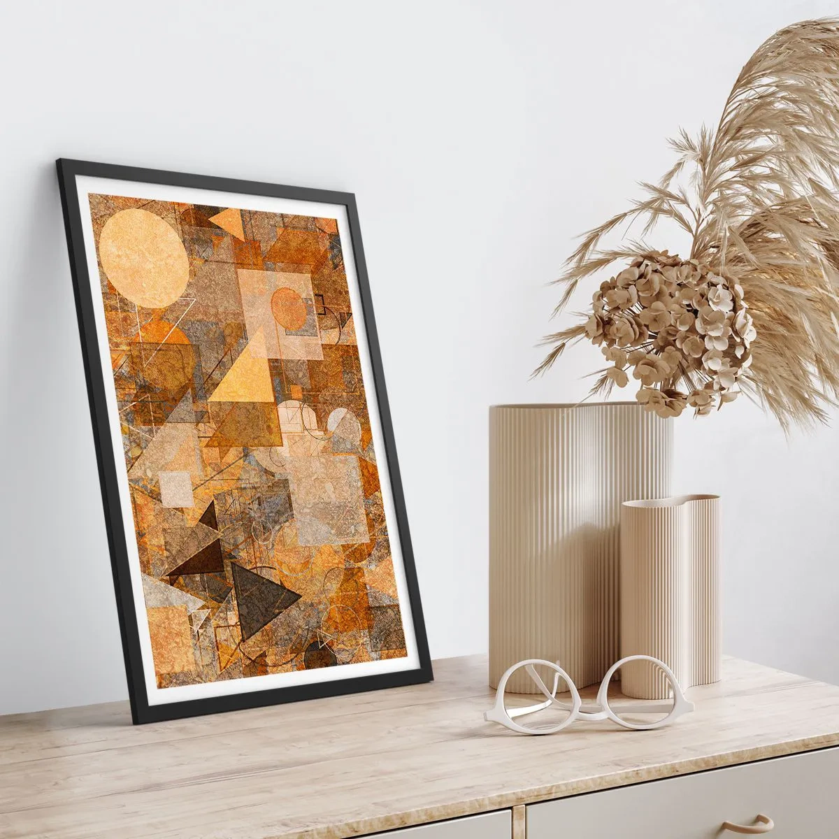 Plagát v čiernom ráme - Kubistické bronzové štúdium - 70x100 cm