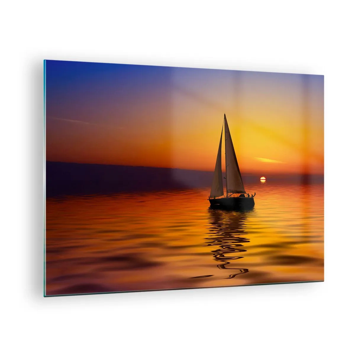 Obraz na skle - Plachetnica na vode pri západe slnka - 70x50cm - Ako je tu za súmraku ticho… - Moderná nástenná dekorácia do obývacej izby a spálne ARTTOR