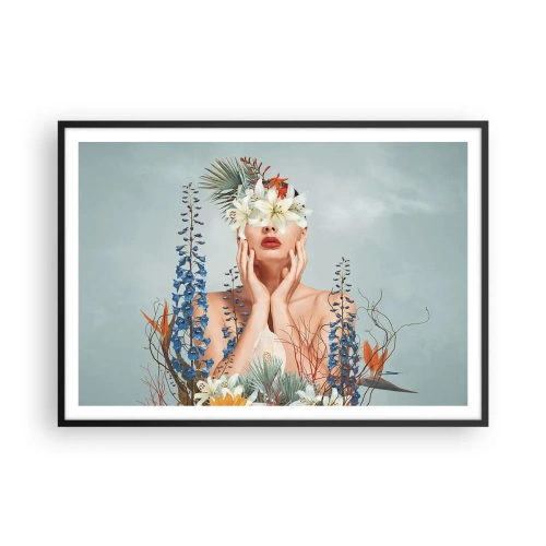 Plagát v čiernom ráme - Žena – kvetina - 100x70 cm