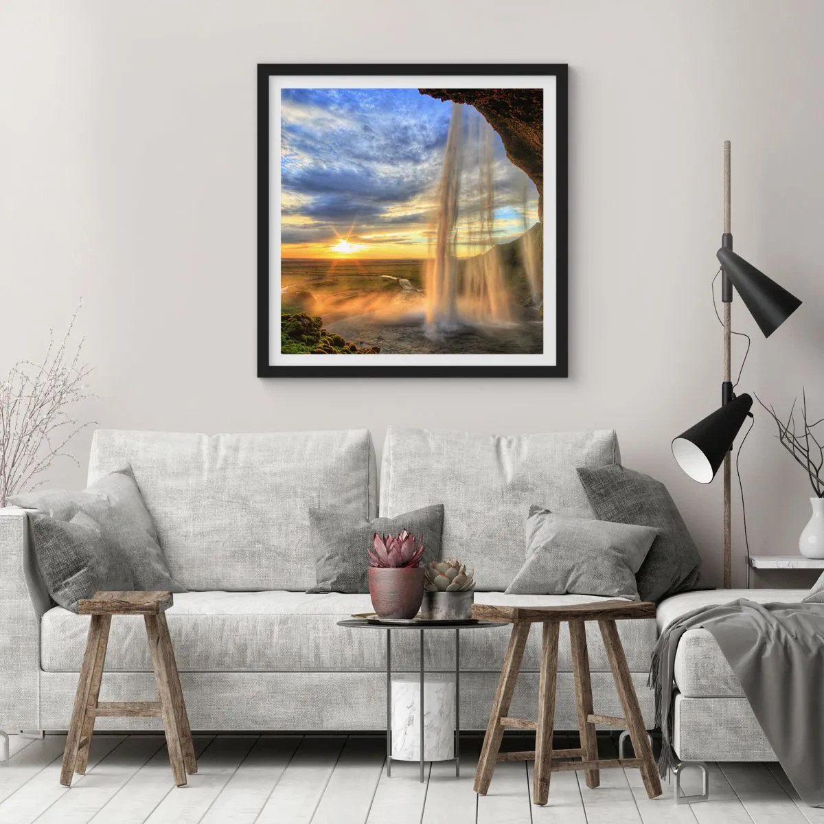 Plagát v čiernom ráme - Svet za závojom kvapiek  - 40x40 cm