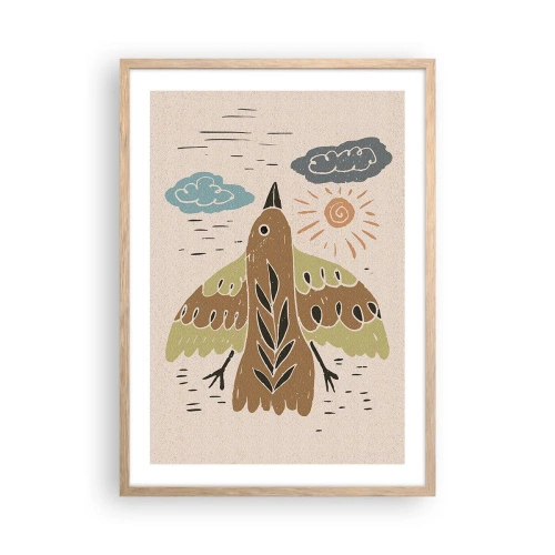 Plagát v ráme zo svetlého duba - Radostný let - 50x70 cm