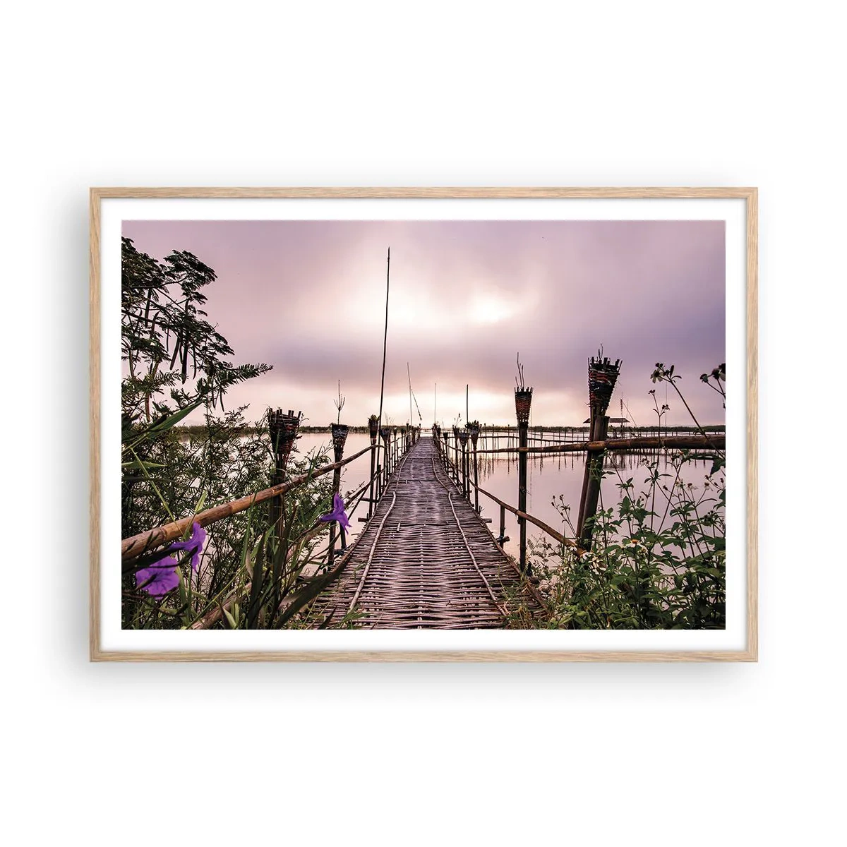 Plagát v ráme zo svetlého duba - Pokoj a pohoda Ázie - 100x70 cm