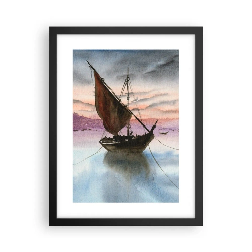 Plagát v čiernom ráme - Večer v prístave - 30x40 cm