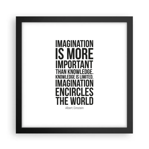 Plagát v čiernom ráme - Einstein o sile predstavivosti - 30x30 cm