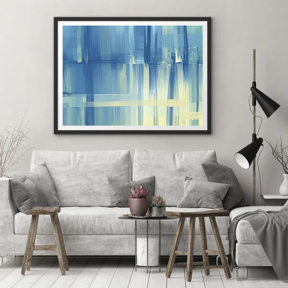 Plagát v čiernom ráme - Kompozícia v tyrkyse - 50x40 cm