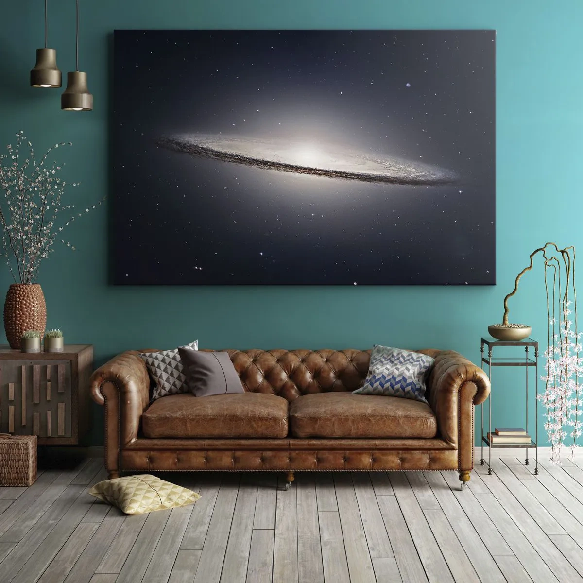 Obraz na plátne - Špirálna galaxia na pozadí hviezdneho vesmíru - 70x50cm - Kedysi dávno v jednej preďalekej galaxii… - Moderná nástenná dekorácia do obývacej izby a spálne ARTTOR