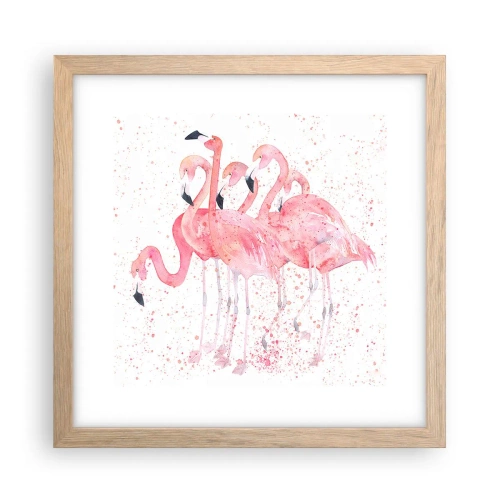 Plagát v ráme zo svetlého duba - Ružový ansámbl - 30x30 cm