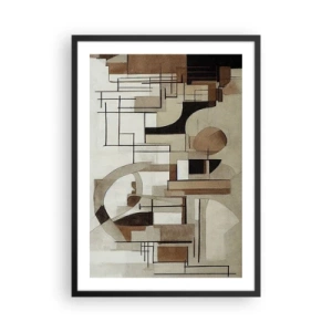 Plagát v čiernom ráme - Geometrická abstrakcia v odtieňoch hnedej a béžovej - 50x70cm - Mestská krajina 2.0 - Moderná nástenná dekorácia do obývacej izby a spálne ARTTOR