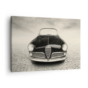 Obraz na plátne - Klasické auto na dláždenom námestí v monochromatickom štýle - 70x50cm - Ako ma nemilovať? - Moderná nástenná dekorácia do obývacej izby a spálne ARTTOR