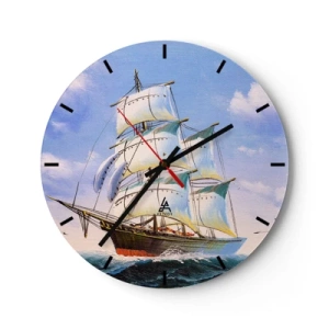 Nástenné hodiny - Maľované plachetnice na rozbúrenom mori pod modrou oblohou - 30x30cm - Hrdo s vetrom - Moderná nástenná dekorácia do obývacej izby, kuchyne a spálne ARTTOR
