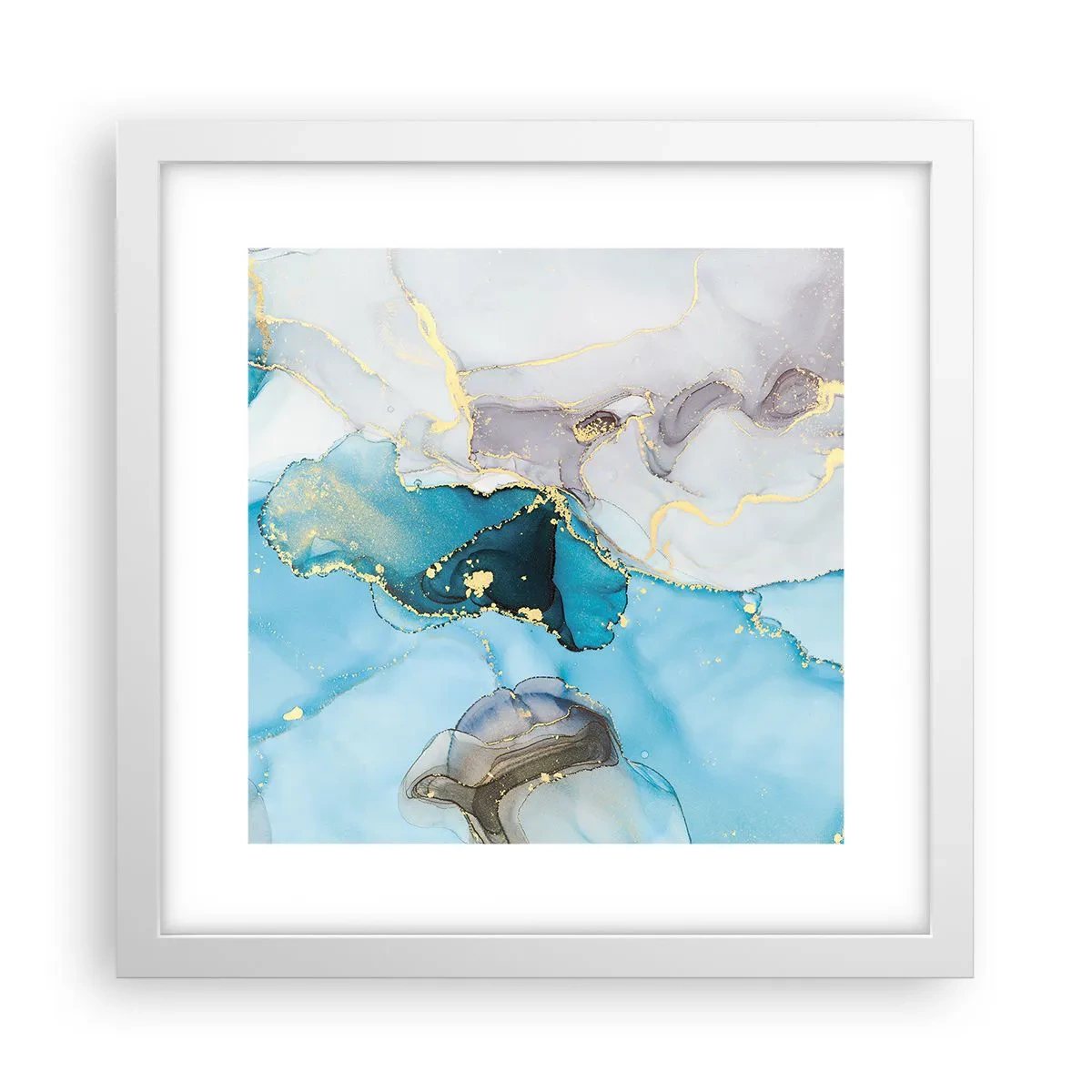 Plagát v bielom ráme - Štúdia o stretnutí šedej a tyrkysovej - 30x30 cm