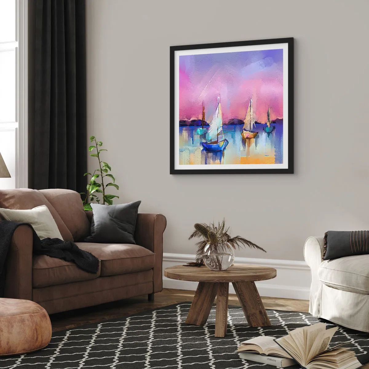 Plagát v čiernom ráme - Smer: široká voda - 50x50 cm