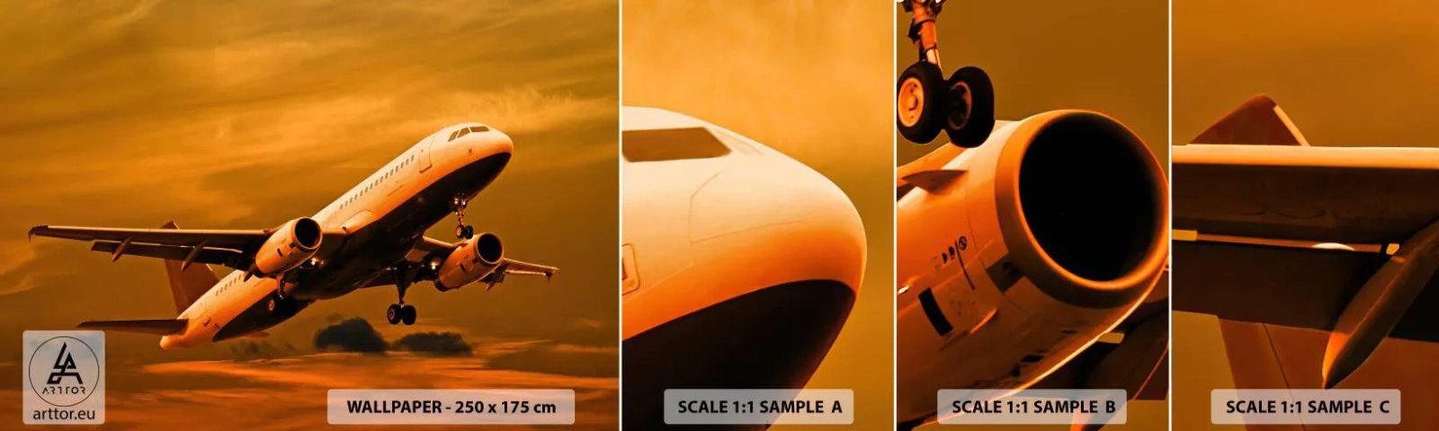 Vzorka Fototapeta Standard Eco - Let smerom k slnku - Lietadlo, Výlet, Západ slnka - 100x30 cm