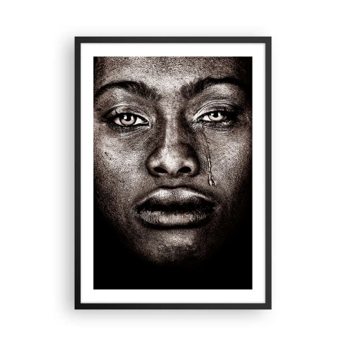 Plagát v čiernom ráme - Portrét tváre s výraznou slzou v monochromatickom štýle - 50x70cm - Jedna slza - Moderná nástenná dekorácia do obývacej izby a spálne ARTTOR