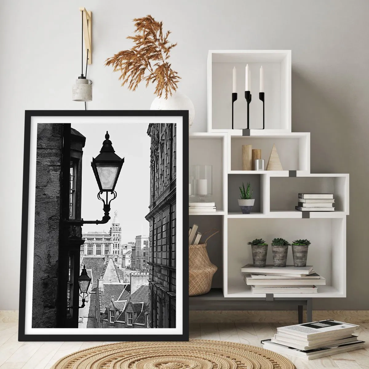 Plagát v čiernom ráme - Čaro úzkych uličiek - 50x70cm - Edinburský príbeh - Moderná nástenná dekorácia do obývacej izby a spálne ARTTOR