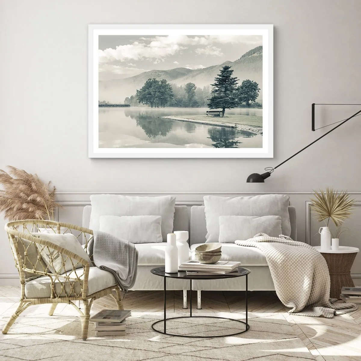 Plagát v bielom ráme - Jazero ešte spí - 100x70 cm