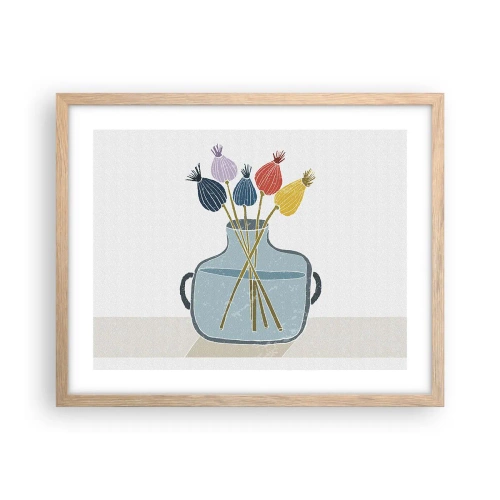 Plagát v ráme zo svetlého duba - Makové kvety - 50x40 cm