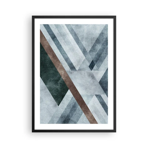 Plagát v čiernom ráme - Geometrická kompozícia v odtieňoch modrej a hnedej - 50x70cm - Sofistikovaná elegancia geometrie - Moderná nástenná dekorácia do obývacej izby a spálne ARTTOR