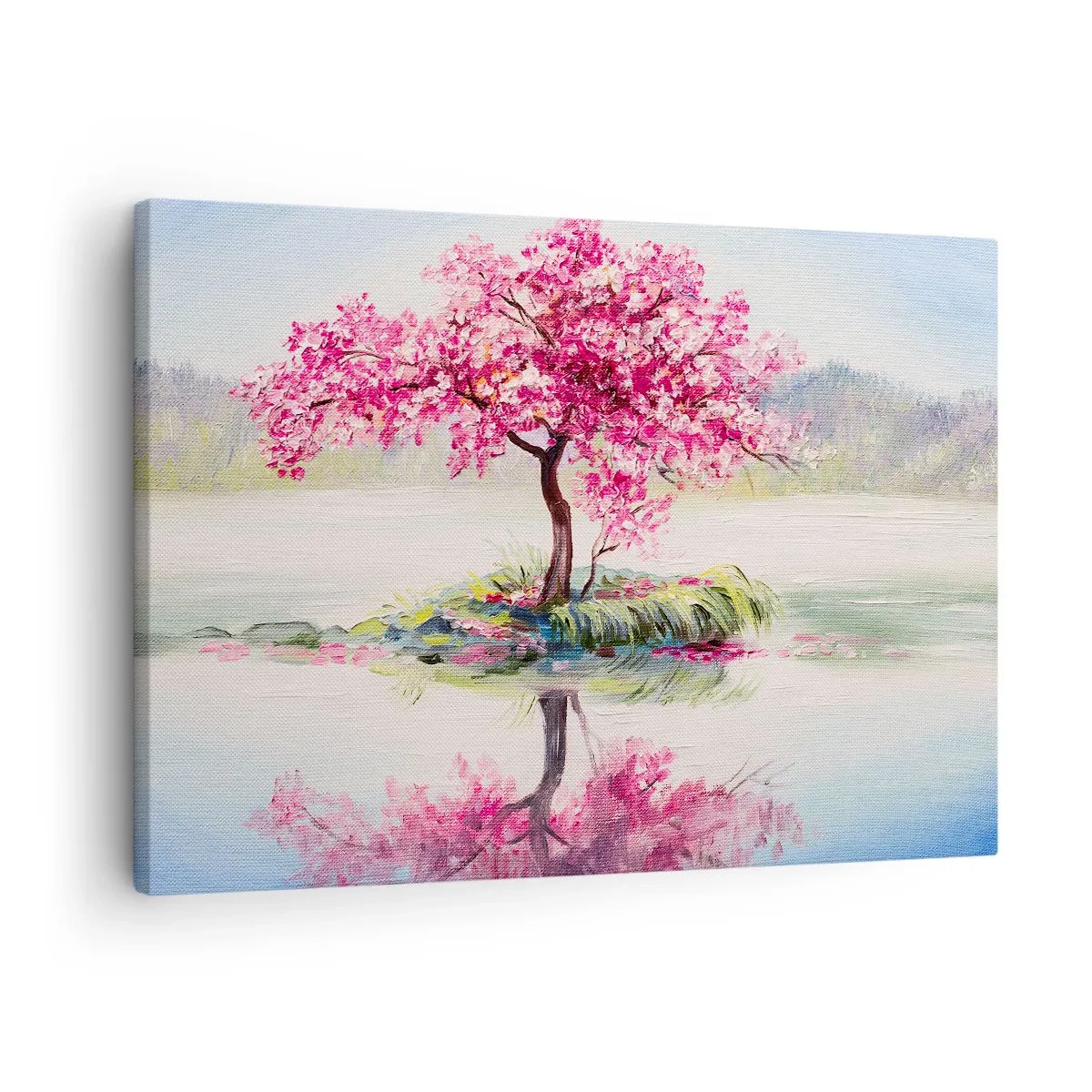 Obraz na plátne - Kvitnúci strom na stojatej vode - 70x50cm - Sviatok jari - Moderná nástenná dekorácia do obývacej izby a spálne ARTTOR