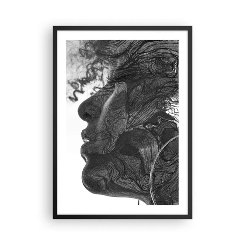 Plagát v čiernom ráme - Profil ženskej tváre s abstraktnými vzormi a detailmi - 50x70cm - Zapletená v snoch - Moderná nástenná dekorácia do obývacej izby a spálne ARTTOR