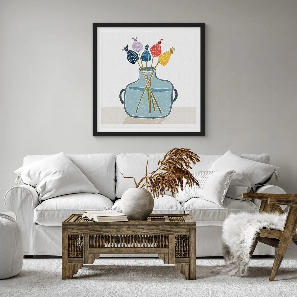 Plagát v čiernom ráme - Makové kvety - 40x40 cm