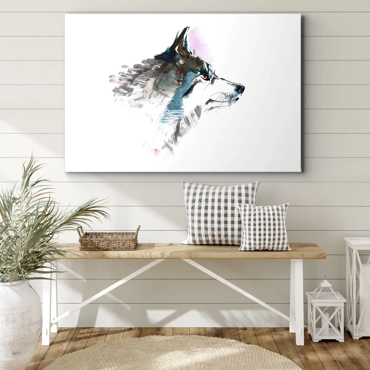 Obraz na plátne - Akvarelový vlk v minimalistickom štýle - 70x50cm - My o vlku - Moderná nástenná dekorácia do obývacej izby a spálne ARTTOR