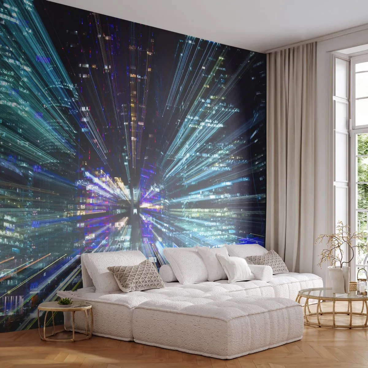Fototapeta Premium Canvas - Prechod do hyperpriestoru - Abstrakcia, Mesto, Grafika - 350x256 cm