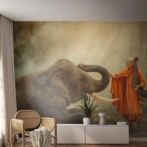 Fototapeta Premium Sand - Stretnutie na cestách - Ázie, Slon, Monk - 350x256 cm
